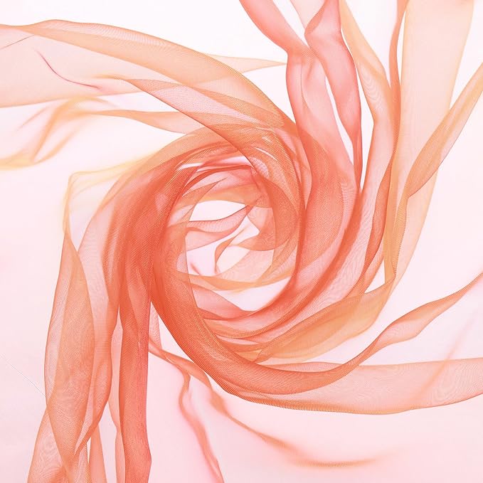 MECCANIXITY Iridescent Sheer Organza Fabric, 10 Yards x 59 Inches Solid Holographic Shiny Fabric Organza Cloth for Wedding, Curtains, Costume, Photo Background, Gradient Dark Orange Red