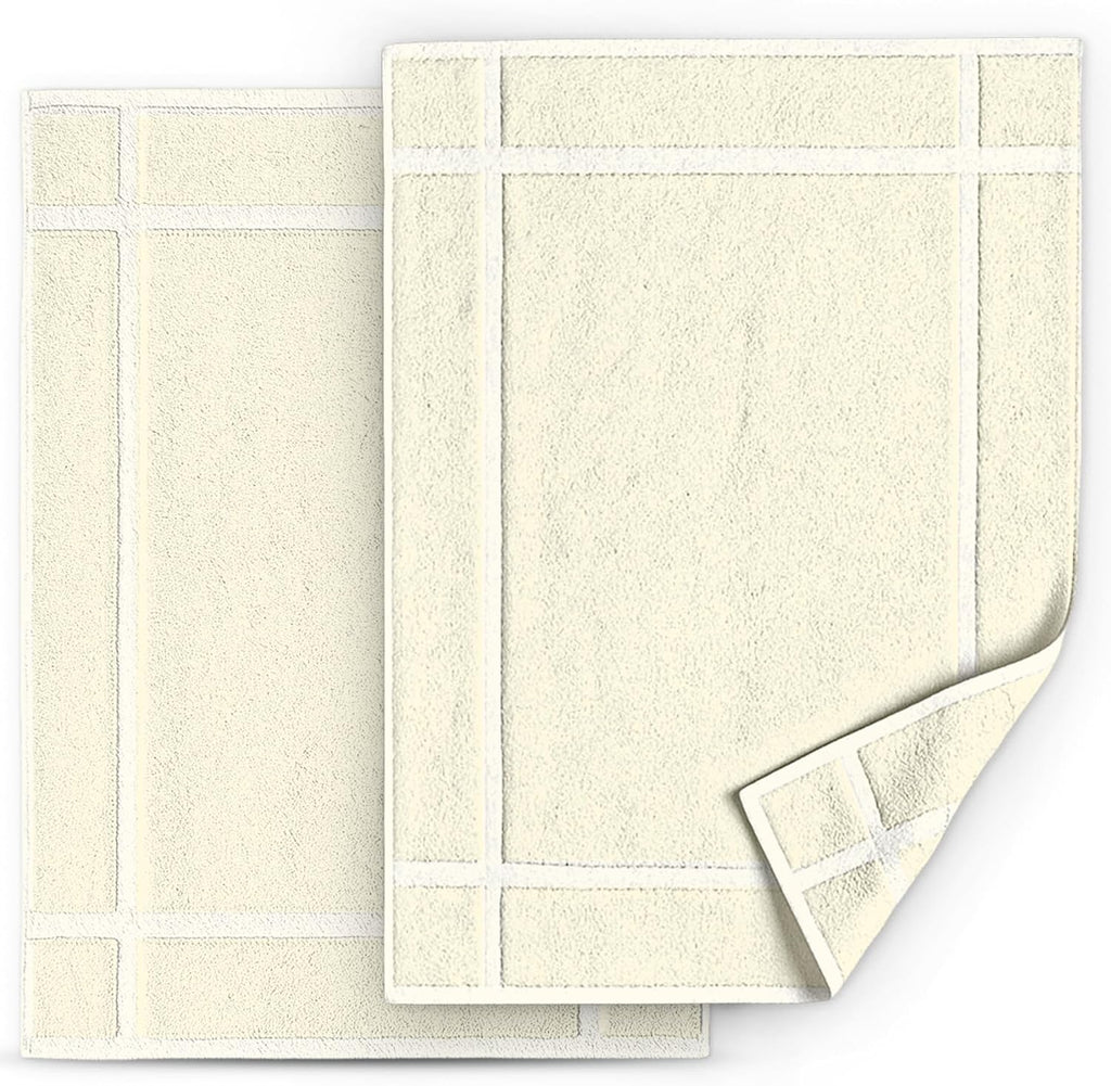 Pearl Linens Pack of 2 100% Cotton Bathmat 20x30 inches, Soft & Absorbent Quick Dry Bathroom Mat Set, Not Bathroom Rugs, After Shower Mat, Bath Tubmat, 687 GSM, Machine Washable, Ivory