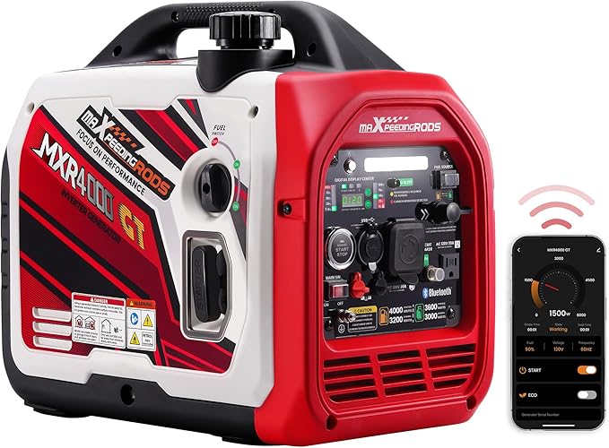 maXpeedingrods 4000 Watt Dual Fuel Inverter Generator with Bluetooth® Control Start and Display, RV Ready, Electric Start, Quiet for Outdoor Camping, Home Backup, Garden，PGMA Compliant