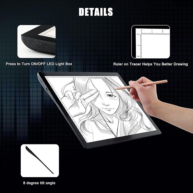 A4 Wireless Battery Powered Light Pad, TOHETO Tracing Light Box Dimmable Brightness Rechargeable LED Light Board Portable Cordless Copy Board for Artist Drawing Sketching X-ray Viewing
