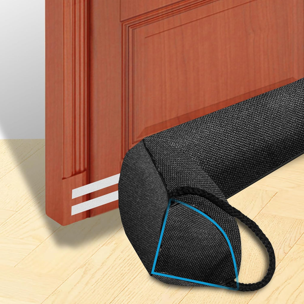 QUOLIX Triangle Under-Door Draft Stopper, 38" Noise Blocker, Weighted Weather Stripping, Gray Cotton & Polyester, Multi-Function Noise & Light Blocker, Black