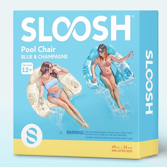 SLOOSH Inflatable Pool Floats Adult,2 Pack Pool Chairs with Cup Holders,Blow up Floats Chair,Hammock Noodle Mat for Relaxing Summer Water Fun Swimming Party Beach