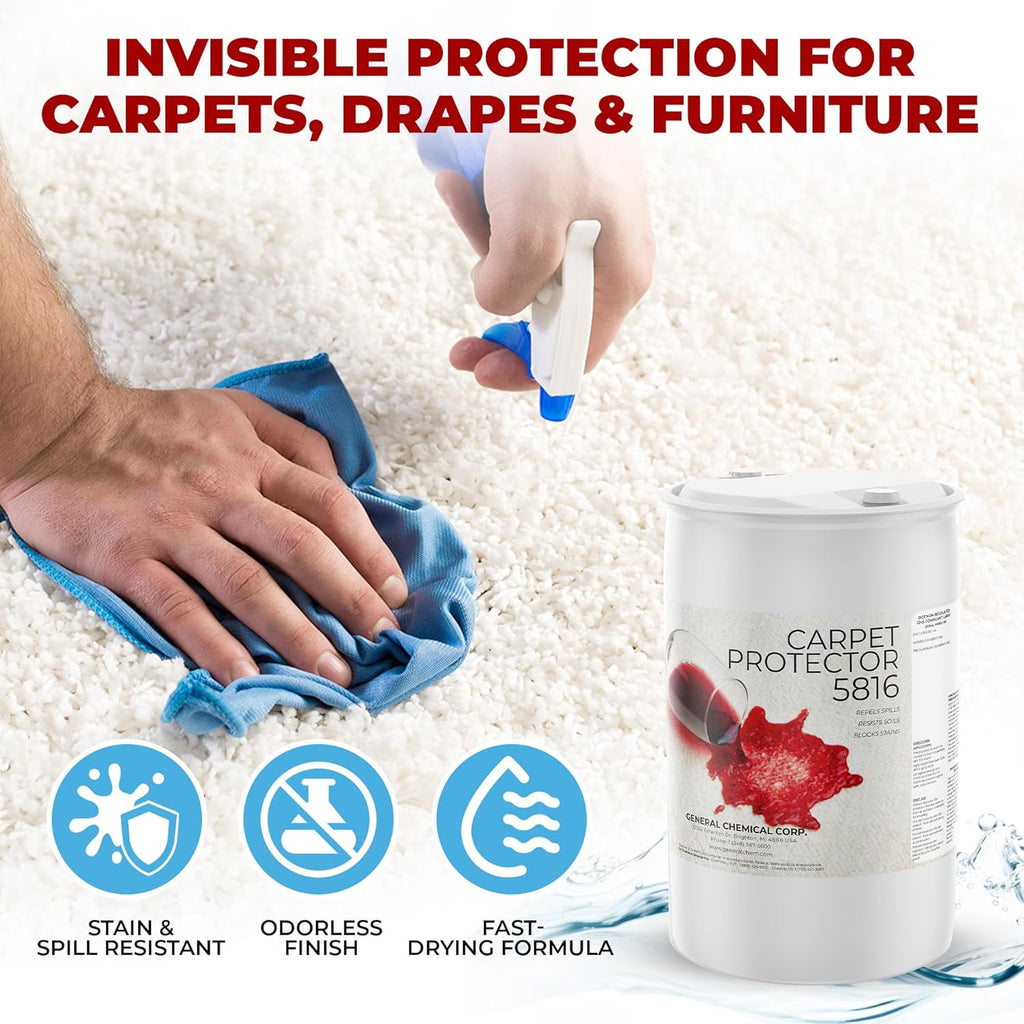 General Chemical Stain Shield Spray - Safe Fabric Protector Spritz and Stain Guard 5816 for Upholstery, Carpets, Rugs, Drapes & More - Impermeable Protectant Spray for Outdoor & Indoor Use - 55 Gallon