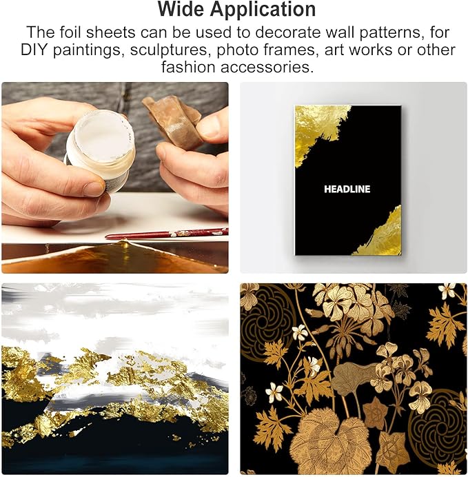MECCANIXITY Gold Leaf Foil Sheet, Golden Leaf Papers, 3.3 x 3.1inch for Art Decoration, Sculptures, Painting, Pack of 100