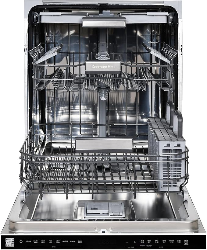 Kenmore Elite 24" Built-in Stainless Steel Tub Dishwasher TotalFlex 3rd, SmartWash, UltraWash, TurboDry, MoreSpace Plus Adjustable Rack, Energy Star Certified, White