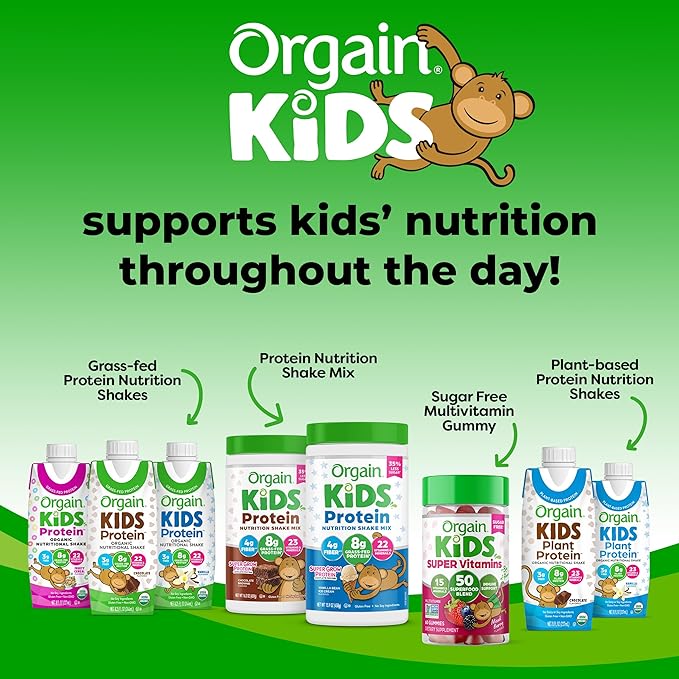 Orgain Kids Sugar Free Multivitamin Gummies, Vegan & Plant Based, 50 Superfoods, 15 Vitamins and Minerals, Immune Support and 3g of Fiber, Mixed Berry, Ages 4+, 1 Month Supply (60 Gummies)