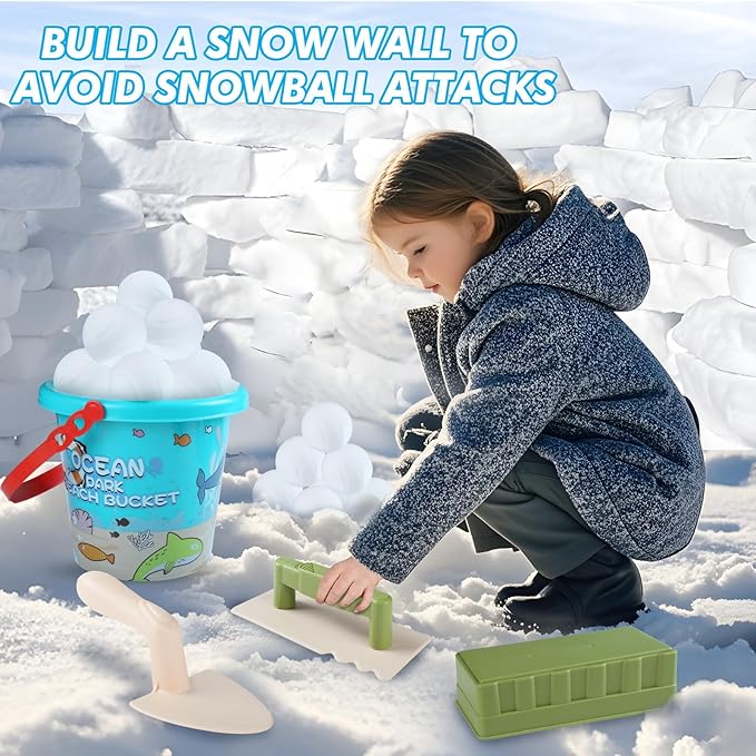 6pcs Kids Play Snow Toys, Snowballs - Makers Brick Mold with Bucket, Outdoor Winter and Summer Fun Toys for Toddler Ages 3-8 Snowball Fight, Snow Fort Building Travel Kit, Beach Chases Sand Toys