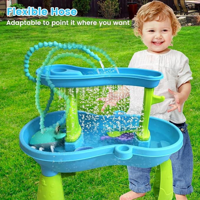 Water Table Pump for Kids - 5400mAh Crab & Duck Design Outdoor/Indoor Water Play Toy with IP67 Waterproof, 3 Flow Settings, 6Hrs Playtime, Compatible with Sensory Tables, Bath Tubs, Pools