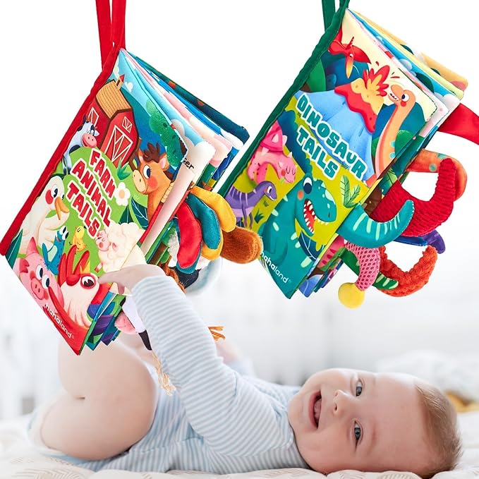 hahaland Baby Books 2PCS - Baby Toys 0-6 Months - Touch & Feel Tummy Time Sensory Soft Books for Babies 0-12 Months, Stroller Travel Toys