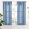 YoungsTex Denim Blue Linen Curtains 54 Inch Length for Short Windows, Semi Sheer Drapes Light Filtering with Rod Pocket Back Tab for Living Room Kitchen Bathroom, 2 Panels, 42 X 54 Inch