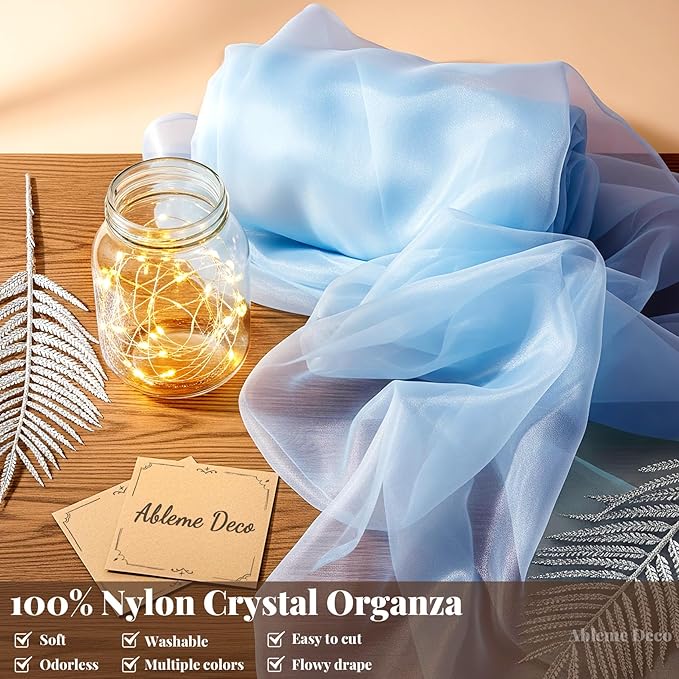 Sheer Fabric 60" x 1 Yards (3 ft) Organza Fabric by The Yard for DIY Wedding Decorations Craft Projects Party Backdrops Bows (Baby Blue)