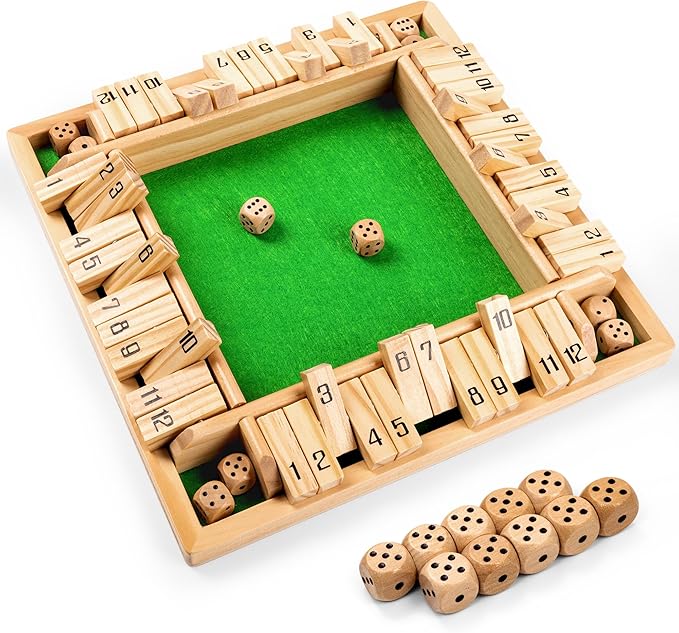 ropoda Shut The Box Game, Upgraded 12 Numbers Wooden Board Games for Adult and Kids, Shut The Box Dice Game -Addition Training, Fun for Family Game Night