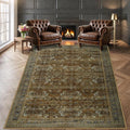 Large 8x10 Washable Area Rug for Living Room, No Shedding Vintage Floral Print Rugs Non Slip, Indoor Foldable Thin Retro Accent Carpet for Bedroom Farmhouse Dining Room Brown/Yellow