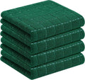 Homaxy 100% Cotton Terry Kitchen Towels(Dark Green, 13 x 28 inches), Checkered Designed, Soft and Super Absorbent Dish Towels, 4 Pack