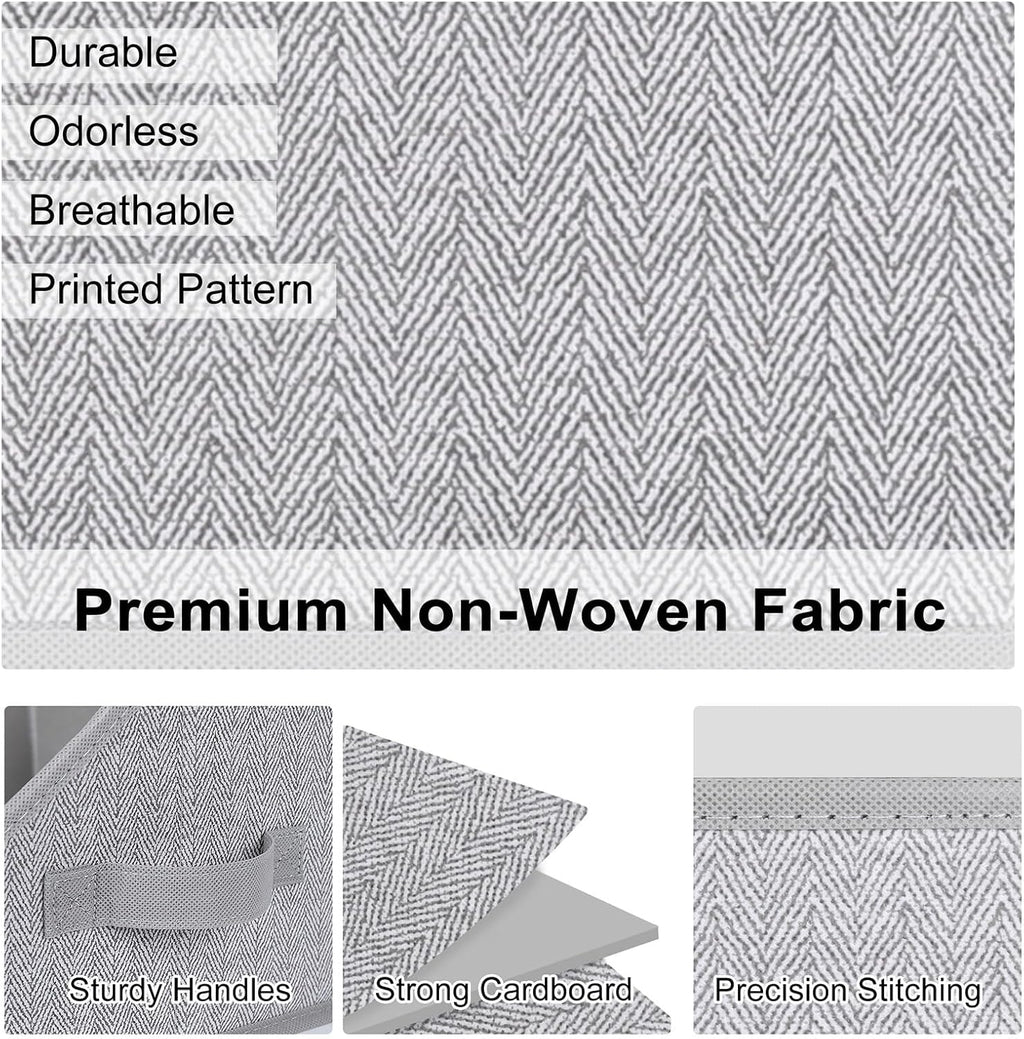WUIKE 3 Pack Large Closet Storage Bins, Fabric Trapezoid Storage Baskets for Organizing Clothes, Sheets, Blankets, Decorative Storage Bins, Herringbone Gray, Large