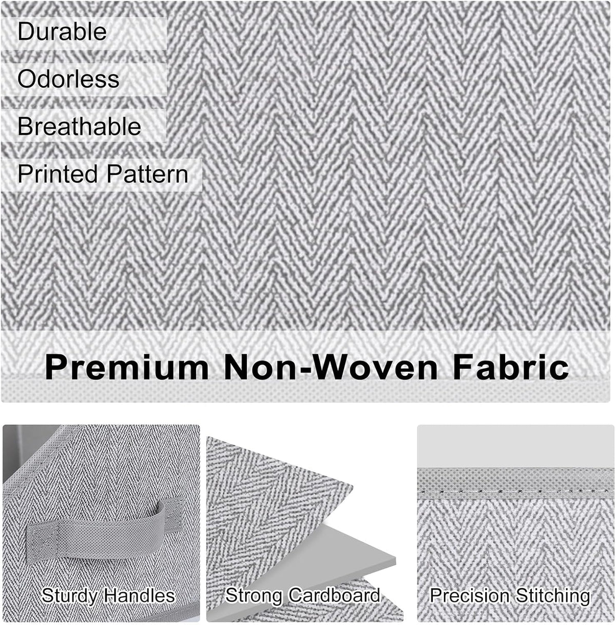 WUIKE 3 Pack Large Closet Storage Bins, Fabric Trapezoid Storage Baskets for Organizing Clothes, Sheets, Blankets, Decorative Storage Bins, Herringbone Gray, Large