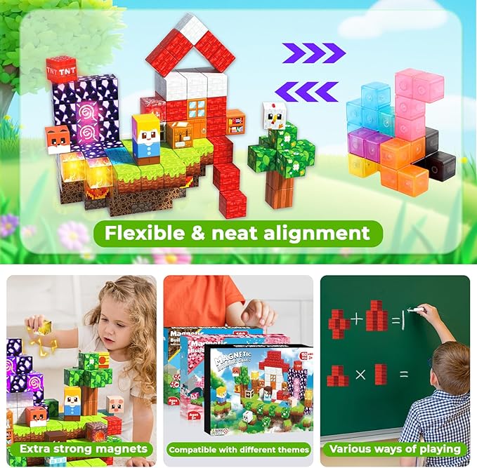 Goody King 150pcs Magnetic Blocks with Light Blocks, Educational Magent Toys for Kids Ages 3+, Magnetic Cubes Building Set Montessori STEM Gift, Creative Magnetic Blocks Building Set for Boys Girls