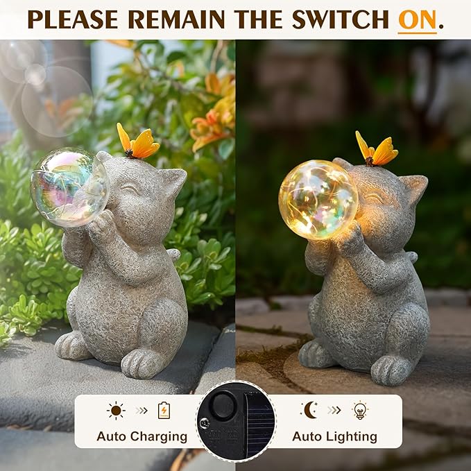 MININOVA Solar Garden Cat Statue, Cat Lover Gifts, Outdoor Bubble Cat Figurines Decor for Outside Yard Patio Lawn, for Housewarming and Birthdays for Mom Women