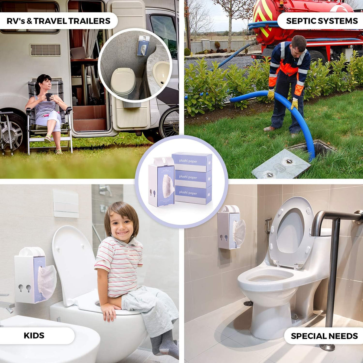 Septic Safe Tube Free 4 Ply Soft Toilet Paper RV Essential and Mom Approved for Travel Trailers Campers Marine Biodegradable 4 Boxes 320 Wipes