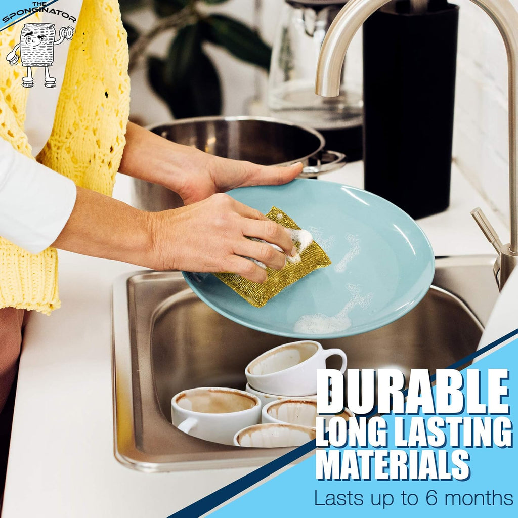 SPONGENATOR Kitchen Scrubbing Sponges - Heavy Duty Non-Scratch Scrubbing Cleaner Sponges in 2 Colors - Multi-Surface Non-Metal Dish Scouring Scrubbers for Fast Cleaning (Gold & Silver, 12)