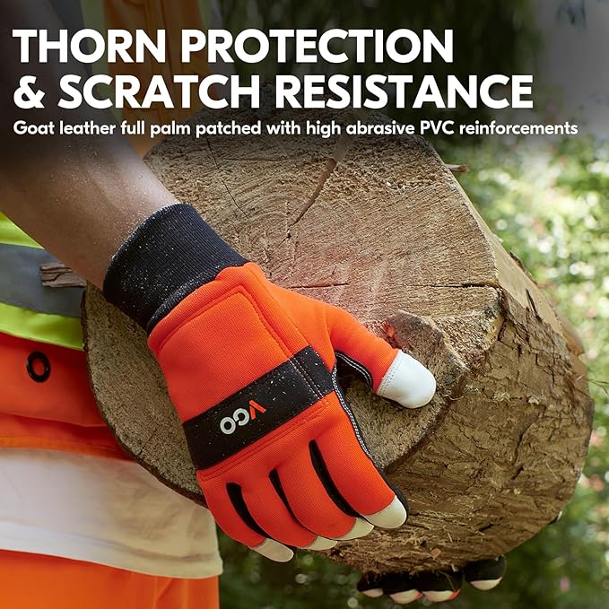 Vgo... 1Pair Chainsaw Gloves, 12-Layer Chainsaw Protection on Left Hand Back,Goat leather Work Gloves, Mechanic Gloves