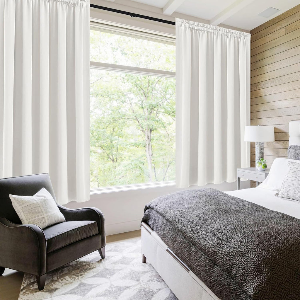 DWCN Blackout Curtains for Living Room Thermal Insulated, Energy Saving & Noise Reducing Bedroom Curtains, Ivory, W 52x L 36 Inch, Set of 2 Rod Pocket Curtain Panels