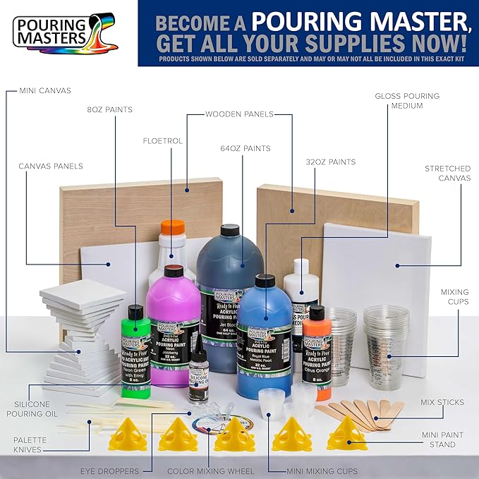 Pouring Masters Ice Blue Metallic Pearl Ready to Pour Acrylic Pouring Paint - Premium 32-Ounce Pre-Mixed Fluid Acrylic Paint - Fluid Art Supplies for Canvas, Wood, Paper, Tile & Rocks