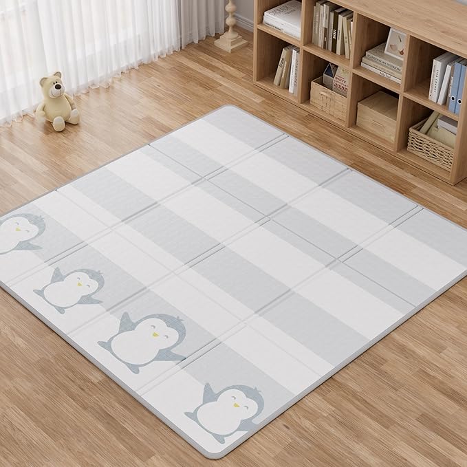 59x59 Baby Play Mat, Foldable Baby Mat for Floor Tummy Time and Crawling Mat, Waterproof & Anti-Slip Reversible Portable Play Mat for Toddler Infant