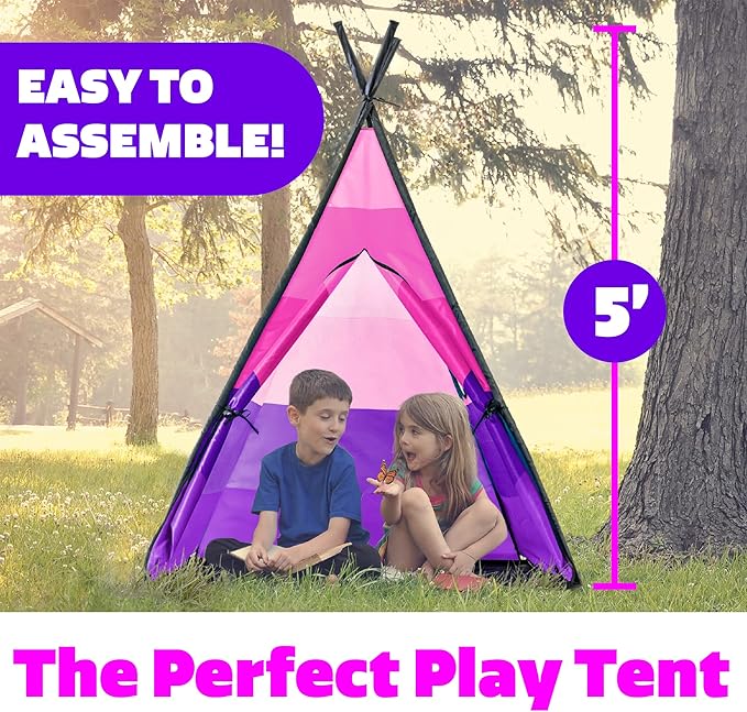 USA Toyz Happy Hut Teepee Tent for Kids - Indoor Pop Up Teepee Kids Playhouse Tents for Boys, Girls, Toddlers with Portable Storage Bag (Pink)