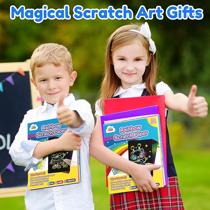 ZMLM Scratch Art Crafts Boys Gifts, 60 Rainbow Scratch Paper Art Gifts for 3 4 5 6 7 8 9 10 Years Old Girls and Boys Kids, Arts and Crafts for Kids 4-6 Birthday Toys and Games Activities Gift (Blue)