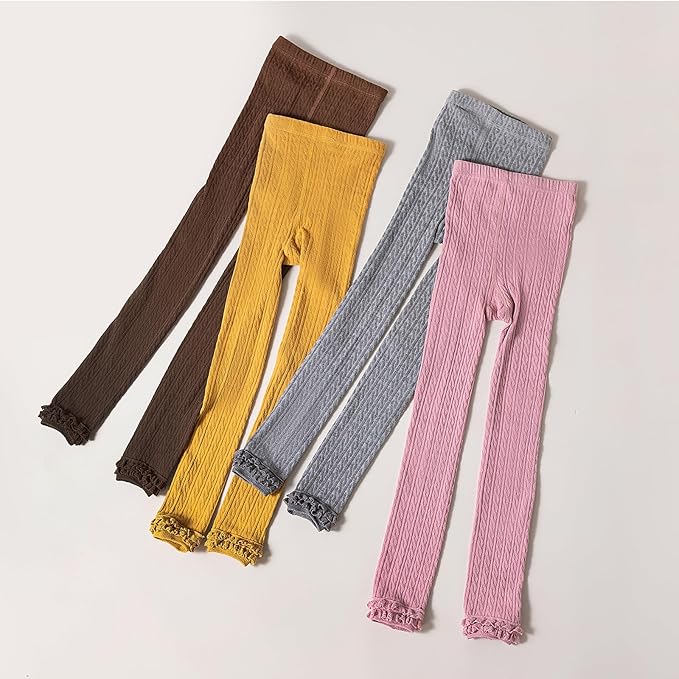 Girls Leggings for Little Girls, 2 Pack Toddler Girl Pants Leggings for Baby Tights Knitted Multi-Colors 2-9 Years