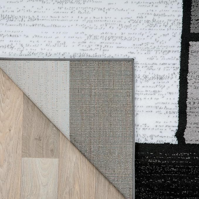 Contemporary Modern Boxes Grey Area Rug Runner 2' x 7' 2"
