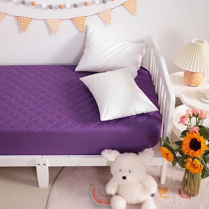 NTBAY 2 Pack Waterproof Mini Crib Mattress Protector, Quilted 24"x38" Fitted Mattress Cover - Machine Washable - Soft and Breathable Baby Mattress Pad Sheet for Mini Crib and Baby Playards, Purple