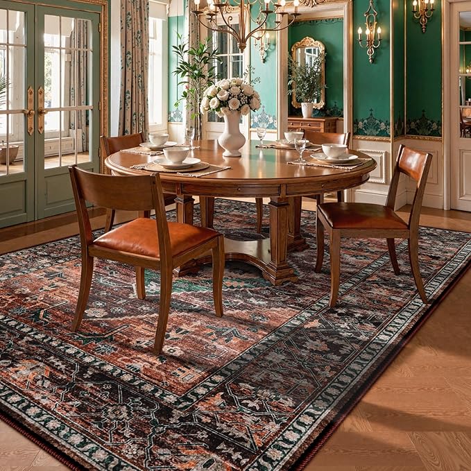Lahome Area Rugs 9x12 Living Room - Non-Slip Ultra-Thin Washable Large Carpet, Non-Shedding Oriental Vintage Distressed Carpet Rug for Dining Room Bedroom Office