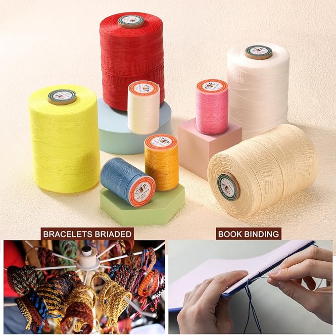 uxcell Round Leather Sewing Waxed Thread, 55m / 60 Yards Polyester Wax String, 0.80mm Wax Stitching Cord for Leather Crafts, Bookbinding, Bracelets Braided, Red, 2pcs