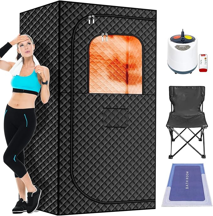MIXC Portable Steam Sauna Box, Portable Sauna for Home, Person Sauna Tent Sauna Box at Home Spa with 2.6L & 1500W±10%, Remote Control, Folding Chair, Home Sauna for Gym,Pilates,Garage,Hot Tub