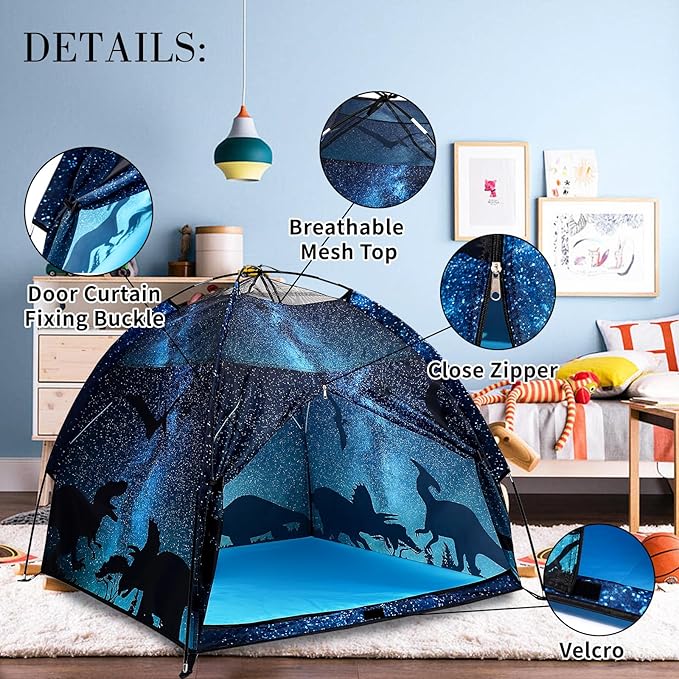 Kids Play Tent Lucky Castle Playhouse for Boys and Girls Easy Fun Dome Tent Camping Playground Pop Up Tent for Kids Indoor and Outdoor Imaginative Play Perfect Kid's Gift (Black Dinosaur)