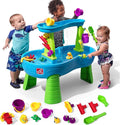 Step2 Rain Showers Splash Pond Water Table, Kids Water and Sand Activity Sensory Playset, Summer Outdoor Toys, 13 Piece Water Toy Accessories, For Toddlers 1.5+ Years Old, Blue & Green