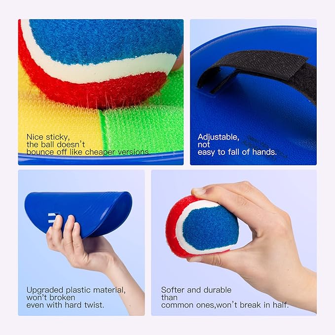 EVERICH Upgraded Toss and Catch Ball Game Set - Indoor and Outdoor Games for Kids 3-12, Beach Sand Pool Water Toy Includes 4 Paddles 4 Sticky Balls, Great Birthday Easter Gifts for Boys Girls
