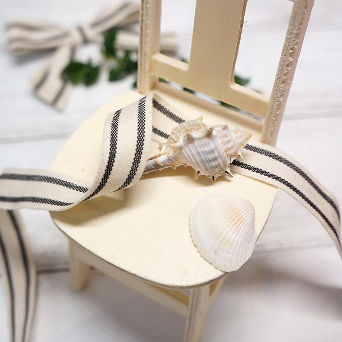 CT CRAFT LLC Ivory Cotton Black Stripes Ribbon 5/8" x 10 Yards for Home Décor Gift Present Wrapping DIY Crafts Birthday Wedding Bouquet Christmas