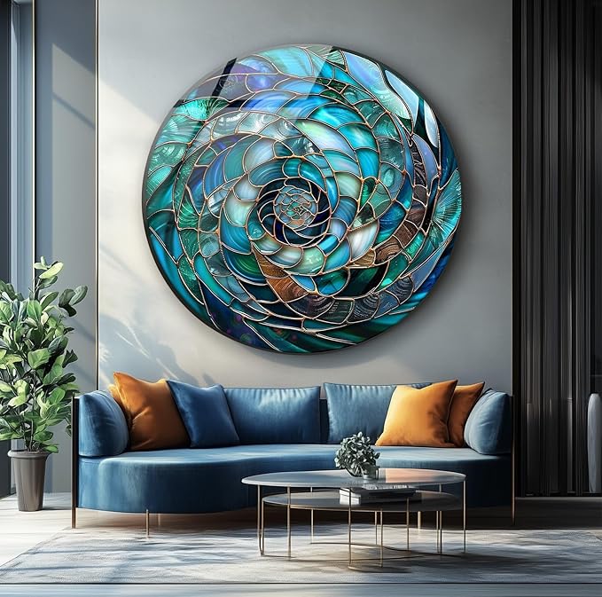 My Photostation.com 15.8''(40cm) Diameter Ocean Vortex Spiral Round Glass Wall Art Tempered Glass Printing Wall Decor Large Wall Art Wall Hangings