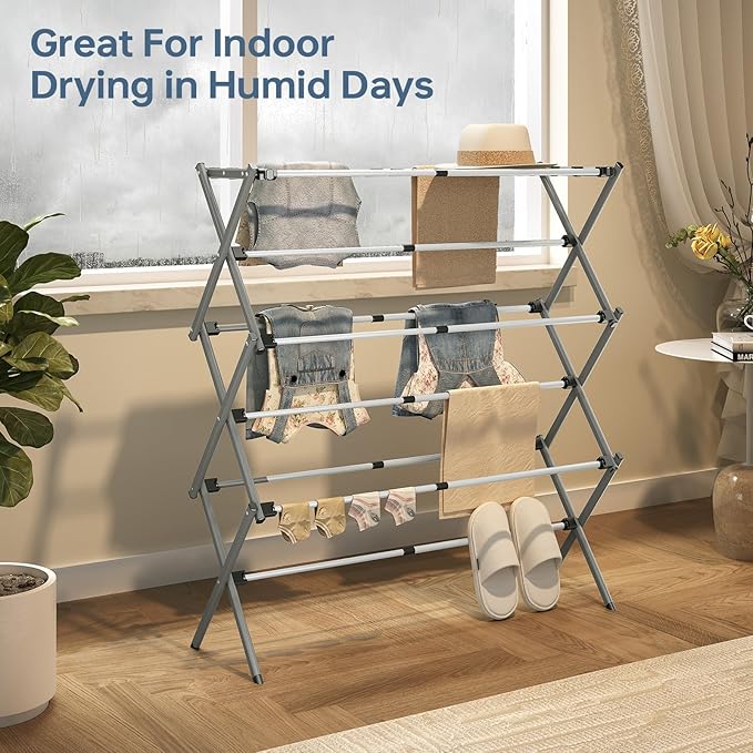 APEXCHASER Drying Rack Clothing, Clothes Drying Rack Foldable, Laundry Drying Rack Expandable, Small Clothe Hanger for Baby Clothes Towels Bibs, Socks, Clothes Airer for Indoor Outdoor Use, White/Grey