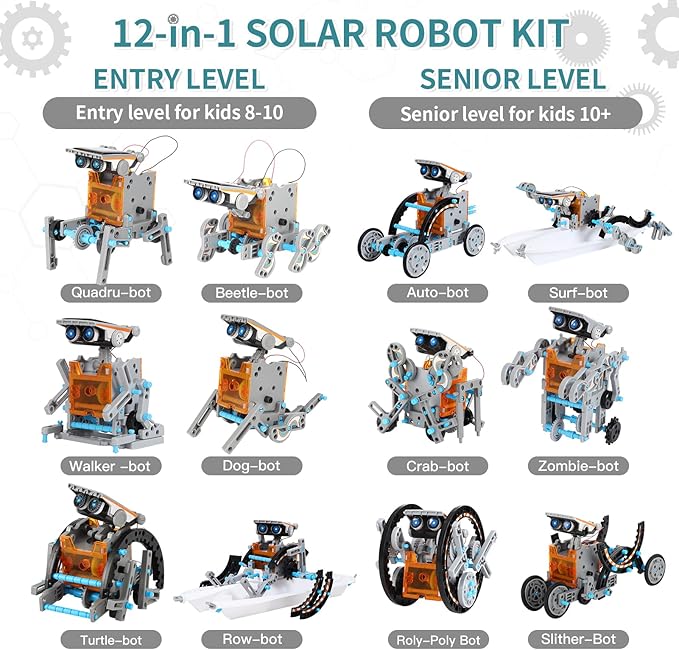 Lucky Doug Solar Power Kits Toys for Boys Ages 8-13, STEM Robot Kit Toys Gifts for Kids 8 9 10 11 12 13 Years, Educational Building Science Experiment Set Birthday for Kids Boys Girls