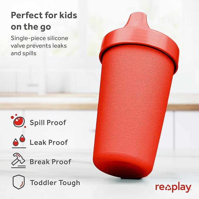 Re-Play Sippy Cups for Toddlers - 10 Oz. Reusable Spill Proof Cups for Kids, Dishwasher/Microwave Safe - Made in USA - Set of 3-3.13" x 6.25" - Patriotic