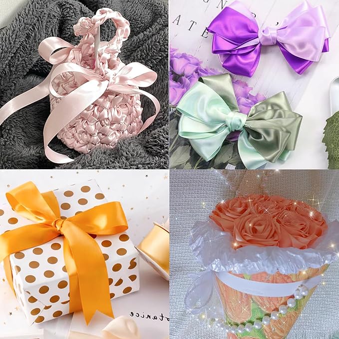 Old Gold Satin Ribbon 1-1/2" X 50 Yards Solid Color Double Faced Ribbons Perfect for Crafts Wedding Decor Bow Making Arts Sewing and More