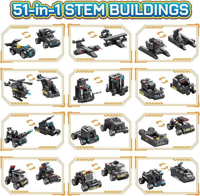 HISTOYE 51-in-1 Robot Building Kit for Kids Stem Building Toys Erector Set for Boys 8-12 Engineering Stem Projects Construction Building Blocks Toys Gifts for Boys Kids Age 6 7 8 9 10 11 12 Year Old