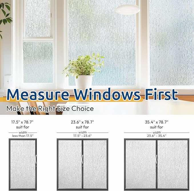 rabbitgoo Window Privacy Film Frosted Glass Clings, Decorative Sun UV Blocking Static Cling Window Covering, Removable Frosting Sticker for Home, Rain Silk, 23.6 x 157.4 Inches