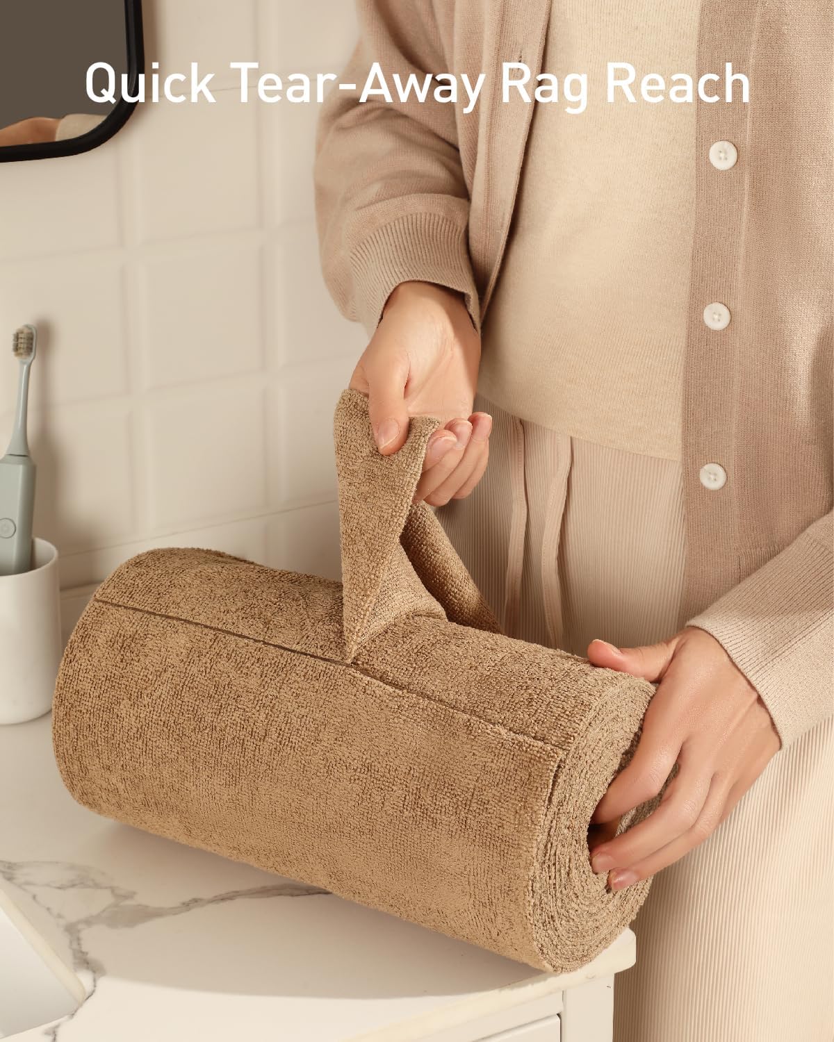 Fantasticlean Microfiber Cleaning Cloth Roll -75 Pack, Tear Away Microfiber Towels, 12" x 12", Reusable, Washable, Scratch Free, Ultra Absorbent for Car, Home Supplies (TAN)