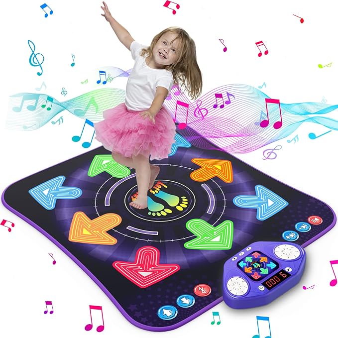 Dance Mat Toys for 3-12 Year Old Girls Boys, Dance Pad with Light Up 8-Buttons & Bluetooth, Music Dance Game with 7 Game Modes, Christmas Birthday Gifts for 3 4 5 6 7 8 9 10+ Year Old Girls Boys