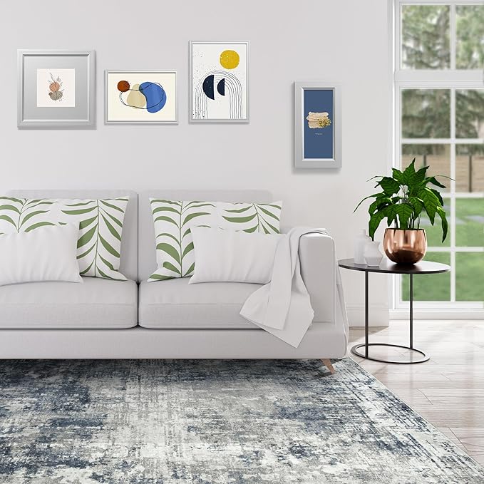 5x7 Area Rugs for Living Room Rug Washable: Modern Rug for Dining Room Bedroom Carpet Non Slip Low Pile 5 by 7 Indoor Abstract Nursery Home Office Blue Grey
